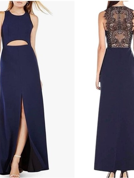 Bcbg Navy Cutout Gown With Lace Back